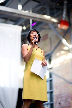 MP Olivia Chow addressing the VIP reception.