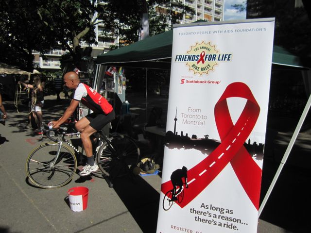 Rider at the PWA Friends for Life Bike Rally booth.